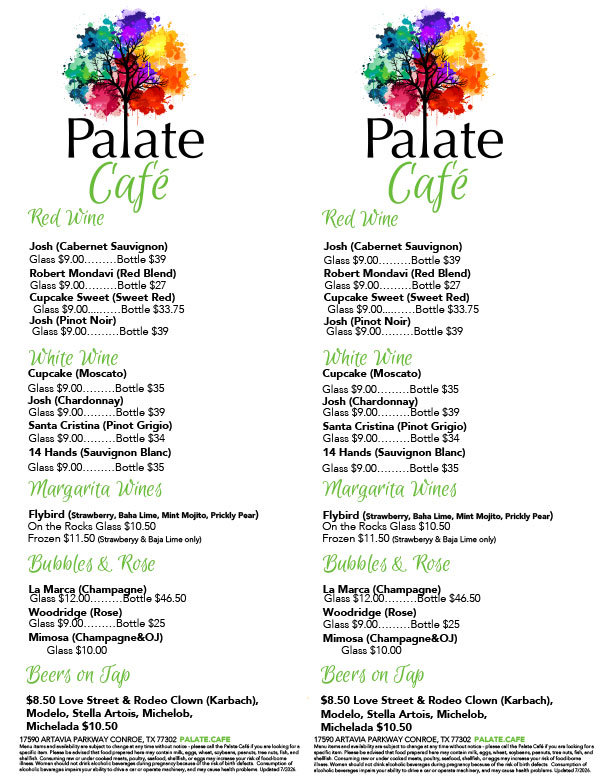 palate cafe beverage menu