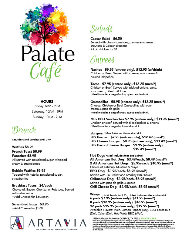 palate cafe menu